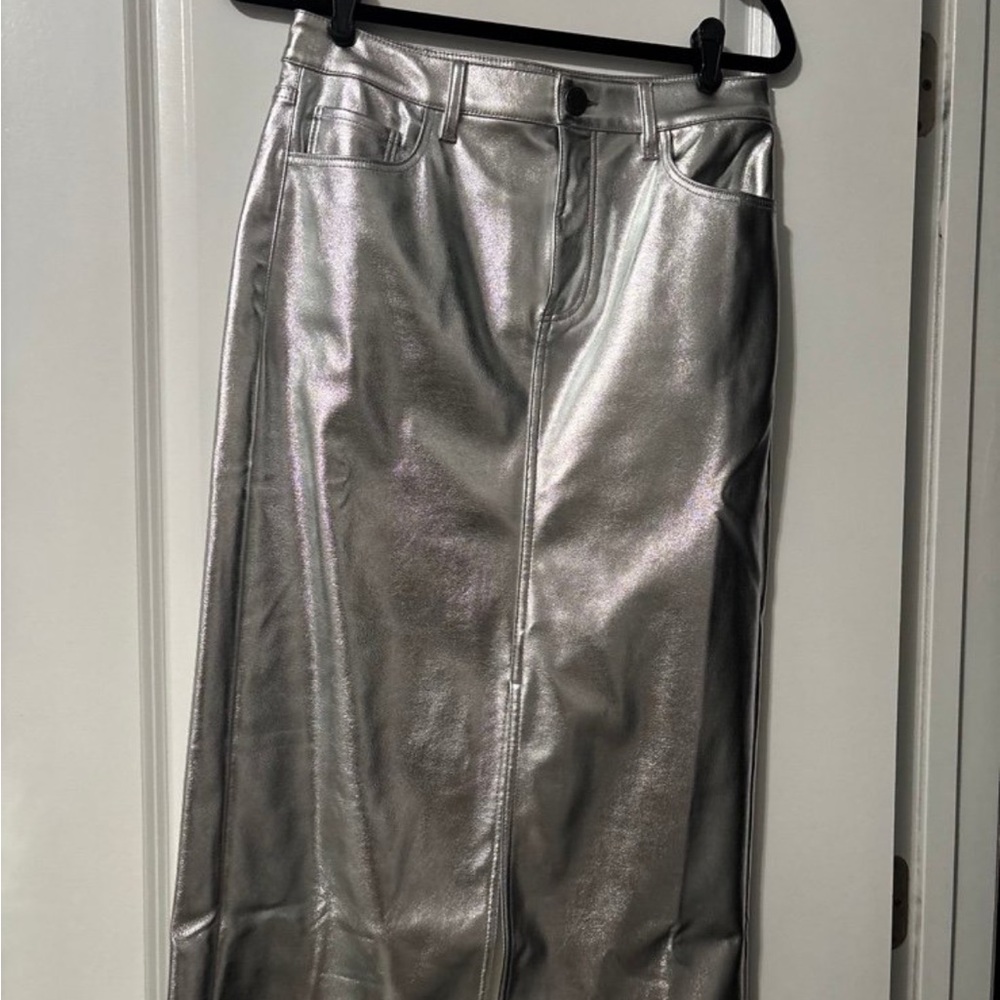 Ann Taylor Metallic Silver Midi Skirt